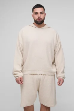 Plus Ensemble Sweat à Capuche Oversize en Tricot à Gaufre et Short