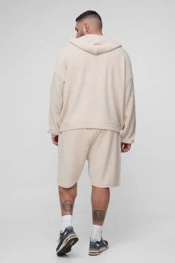 Plus Ensemble Sweat à Capuche Oversize en Tricot à Gaufre et Short