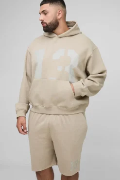 Plus Ensemble sweat à capuche oversize boxy à imprimé 13 & short