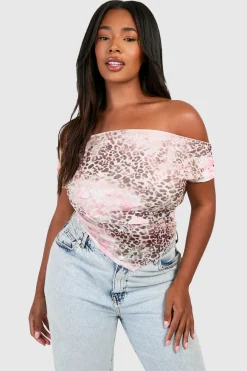 Plus Faded Leopard Mesh Cowl Front And Back Top