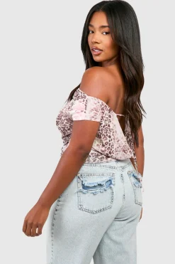 Plus Faded Leopard Mesh Cowl Front And Back Top