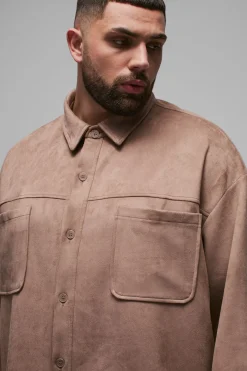 Plus Faux Suede Oversized Shirt