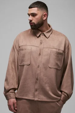 Plus Faux Suede Oversized Shirt