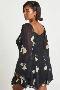 Plus Floral Chiffon Godet Skater