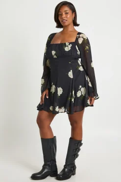 Plus Floral Chiffon Godet Skater