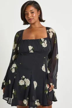 Plus Floral Chiffon Godet Skater