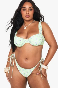 Plus Floral Culotte de Bikini Taille Haute à Nouer sur le Côté