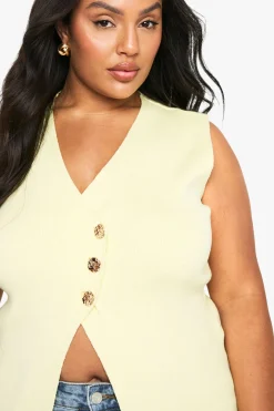 PLUS GILET ASYMÉTRIQUE À BOUTONS DORÉS POUR TAILLE PLUS