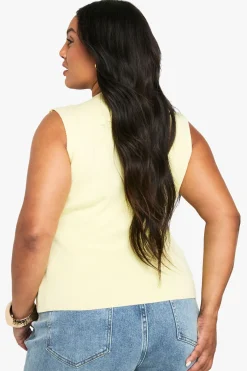PLUS GILET ASYMÉTRIQUE À BOUTONS DORÉS POUR TAILLE PLUS