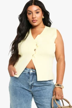 PLUS GILET ASYMÉTRIQUE À BOUTONS DORÉS POUR TAILLE PLUS