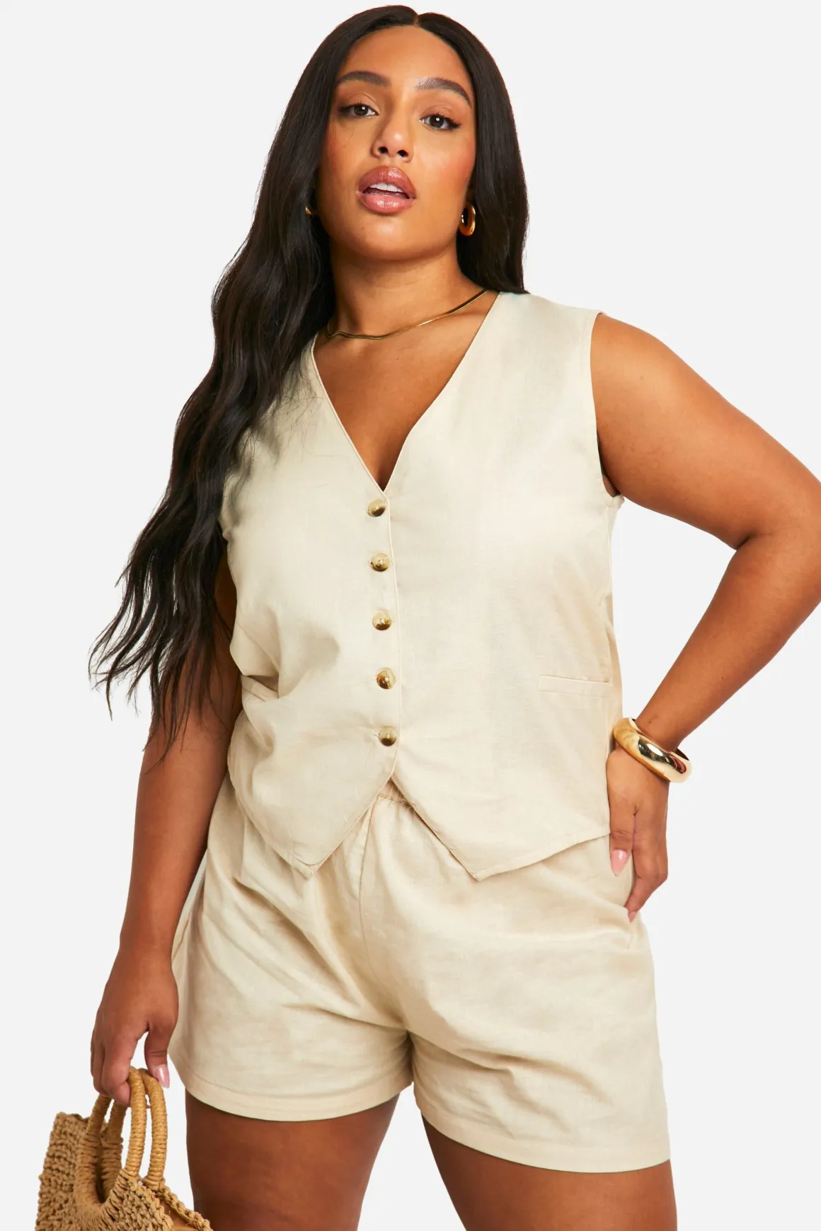 Plus Gilet en Mélange Lin