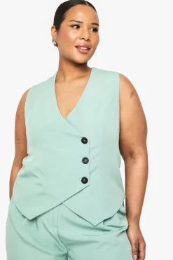 Plus Gilet enveloppant sur mesure pour grandes tailles boutonné en tissu tissé