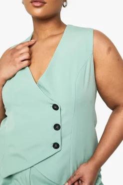 Plus Gilet enveloppant sur mesure pour grandes tailles boutonné en tissu tissé