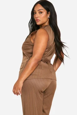 Plus Gilet à fines rayures longline pour grandes tailles