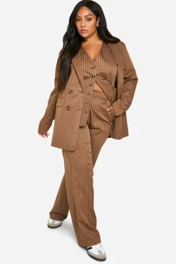 Plus Gilet à fines rayures longline pour grandes tailles