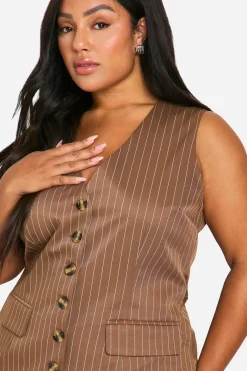 Plus Gilet à fines rayures longline pour grandes tailles