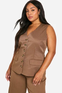Plus Gilet à fines rayures longline pour grandes tailles
