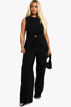 Plus Gilet Long Super Stretch Grande Taille & Pantalon à Jambes Droites