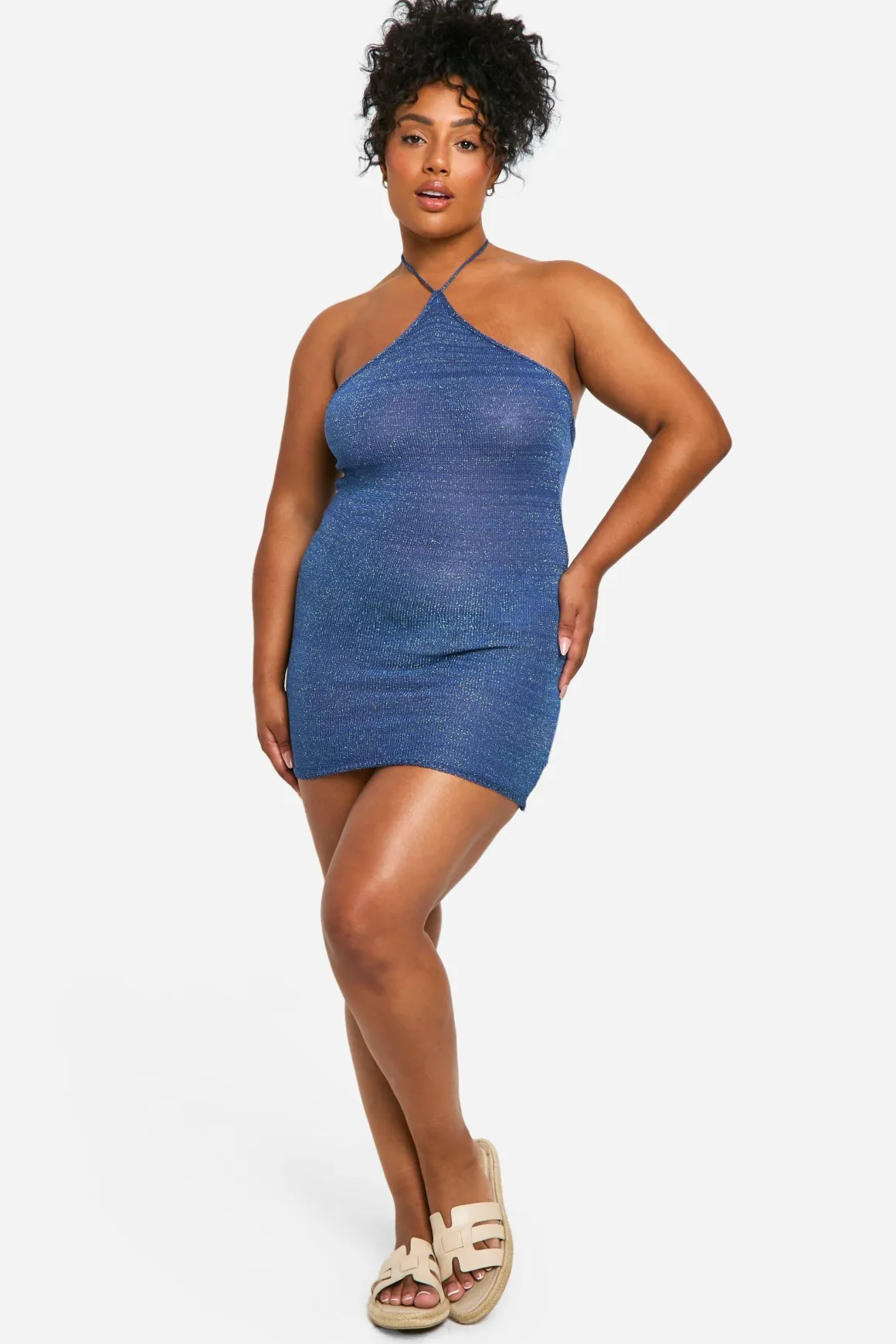 Plus Glitter Robe Mini Tricotée à Col Haut