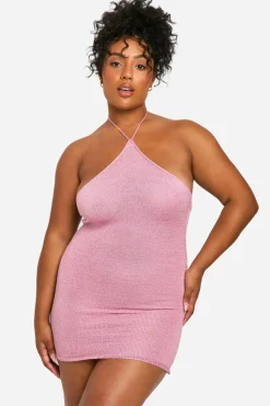 Plus Glitter Robe Mini Tricotée à Col Haut pour Grandes Tailles