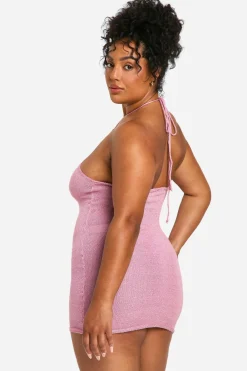 Plus Glitter Robe Mini Tricotée à Col Haut pour Grandes Tailles