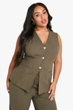 Plus Halter Gilet Look Lin Texturé