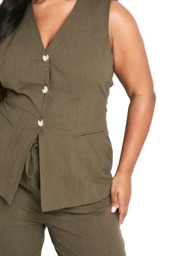 Plus Halter Gilet Look Lin Texturé