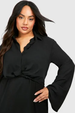 Plus Hammered Twist Front Shift Dress