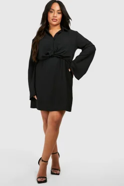 Plus Hammered Twist Front Shift Dress