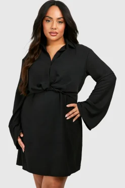Plus Hammered Twist Front Shift Dress
