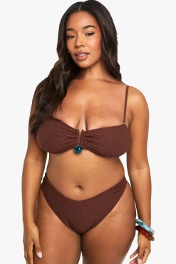 boohoo Plus Haut Bandeau Grande Taille en Tissu Froissé avec Ornement en Gemmes<Femme Looks Chocolat|Tenues De Plage