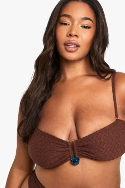 boohoo Plus Haut Bandeau Grande Taille en Tissu Froissé avec Ornement en Gemmes<Femme Looks Chocolat|Tenues De Plage