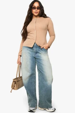 boohoo Plus Haut Boutonné en Côtes Ondulées<Femme Tops