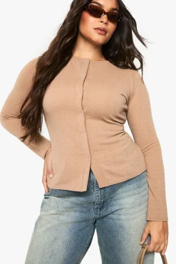 boohoo Plus Haut Boutonné en Côtes Ondulées<Femme Tops