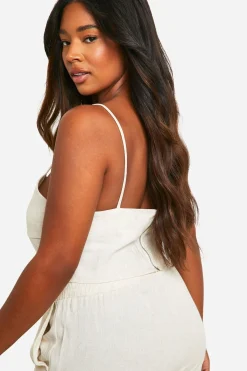 boohoo Plus Haut Corset à Lacets en Imitation Lin<Femme Satin Et Dentelle|Tops