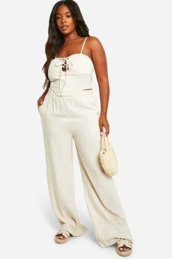 boohoo Plus Haut Corset à Lacets en Imitation Lin<Femme Satin Et Dentelle|Tops