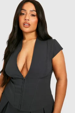 Plus Haut Corset à Manches Courtes avec Fermeture À Crochets et Œillets