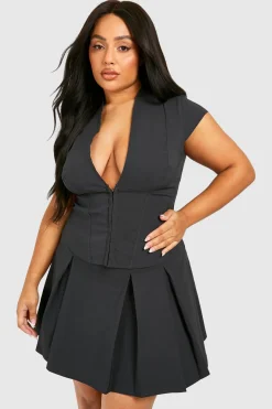 Plus Haut Corset à Manches Courtes avec Fermeture À Crochets et Œillets