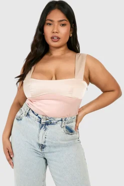 Plus Haut Débardeur à Détails Contrastés pour Taille Plus