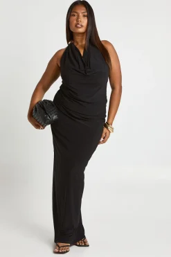 boohoo Plus Haut à encolure drapée avec bordure dorée & Jupe maxi à coupe colonne coordonnée<Femme Ensembles
