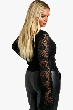 Plus Haut en Dentelle à Décolleté Plongeant et Manches Évasées