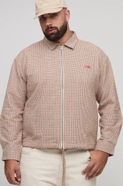 boohooMAN Plus Heritage surchemise à carreaux brodée zippée<Homme Chemises Grande Taille|Chemises