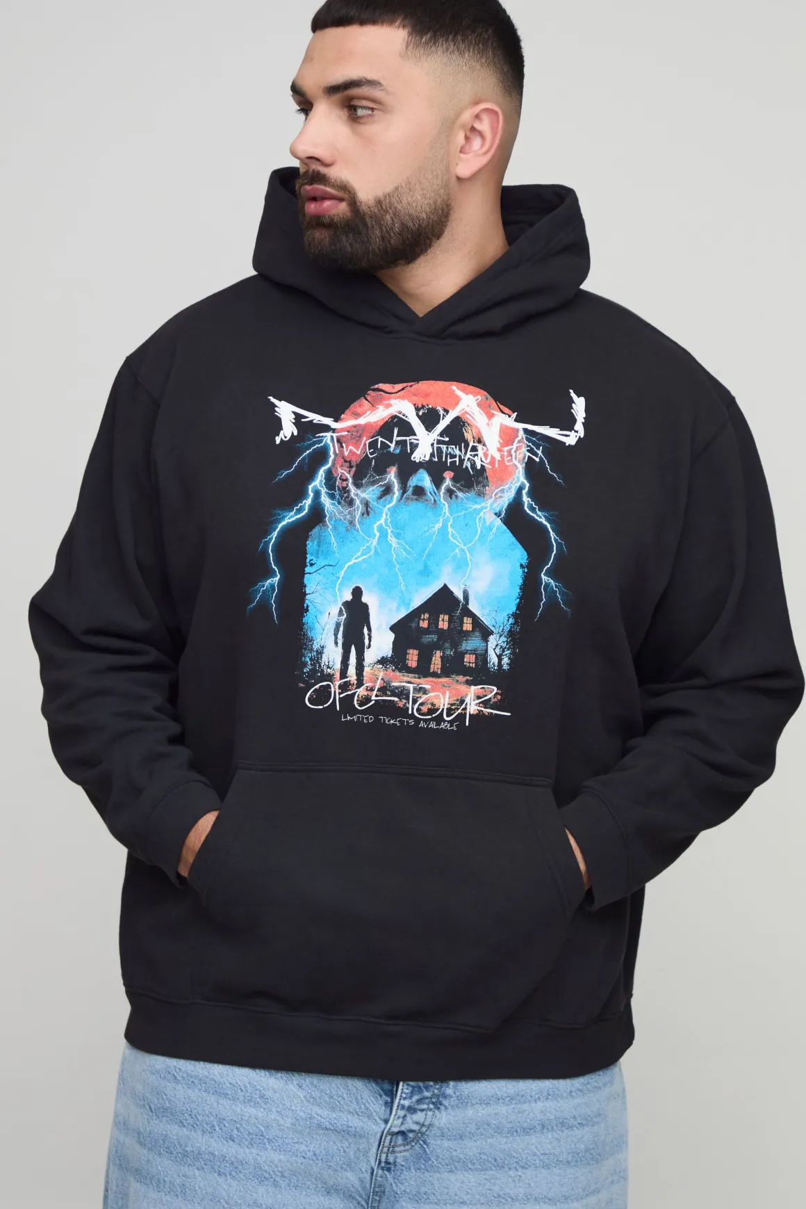 Plus Hoodie oversize gothique OFCL TOUR pour homme, style vintage, lavé et imprimé