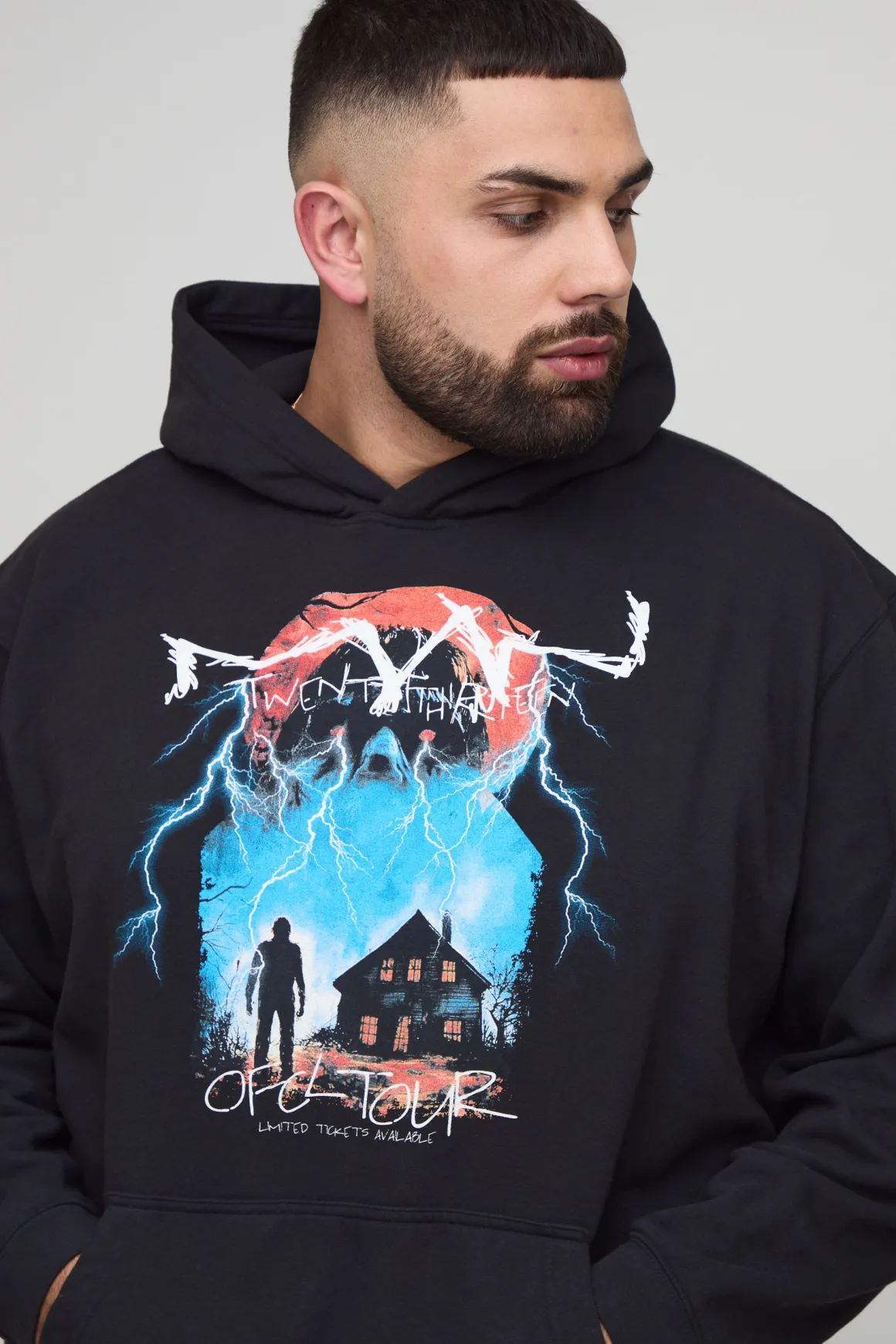 Plus Hoodie oversize gothique OFCL TOUR pour homme, style vintage, lavé et imprimé