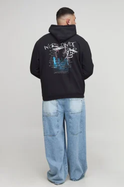 Plus Hoodie oversize gothique OFCL TOUR pour homme, style vintage, lavé et imprimé