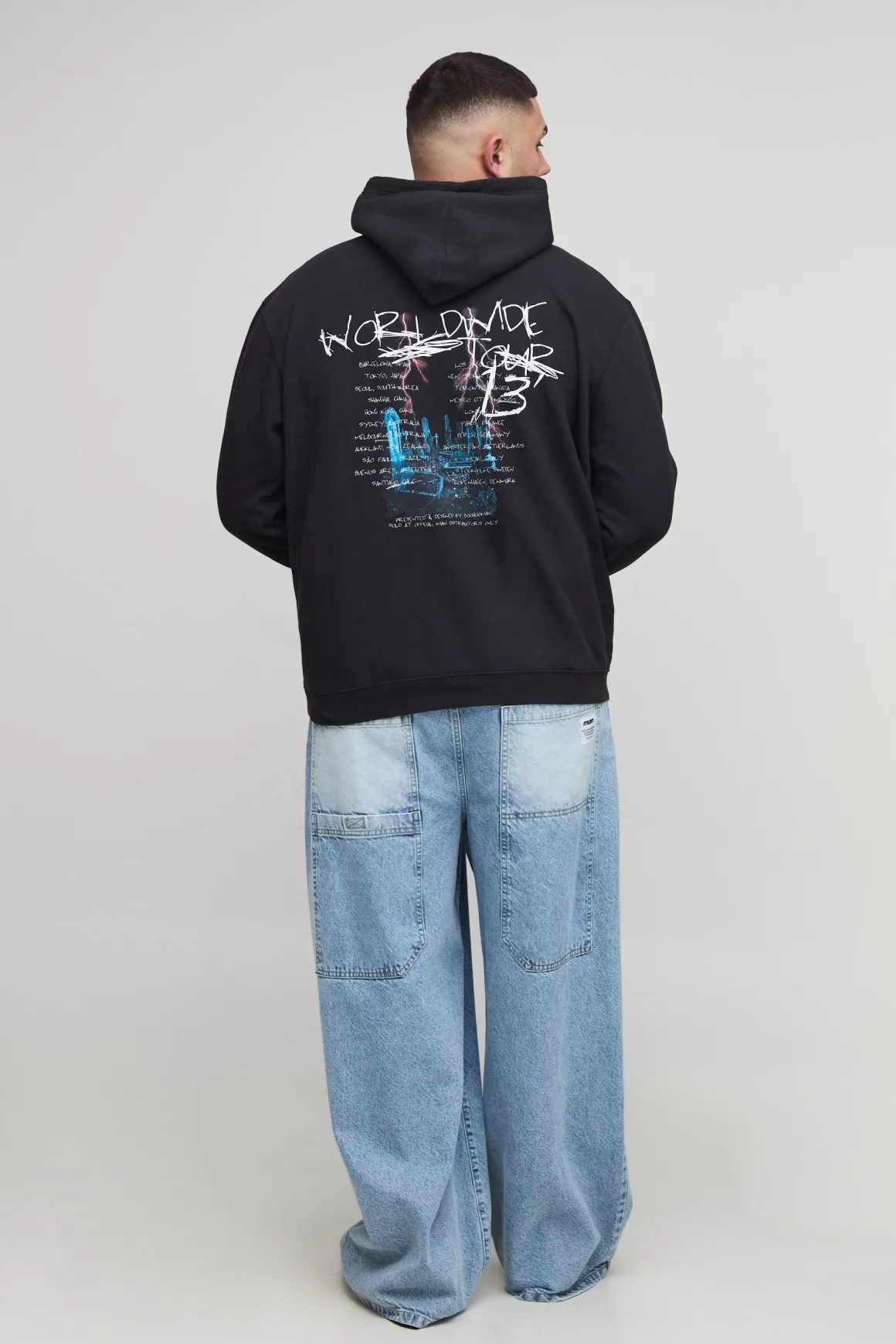 Plus Hoodie oversize gothique OFCL TOUR pour homme, style vintage, lavé et imprimé