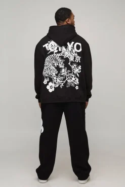 Plus Hoodie oversize Tokyo à imprimé floral Plus