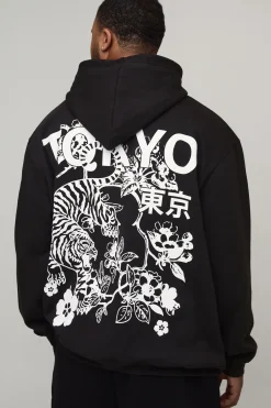 Plus Hoodie oversize Tokyo à imprimé floral Plus