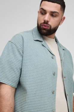 Plus Jacquard Denim Boxy Oversized Revere Shirt