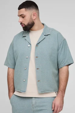 Plus Jacquard Denim Boxy Oversized Revere Shirt